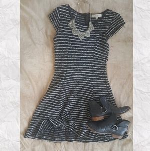 LOFT Knit White Stripe Cap Sleeve Skater Dress